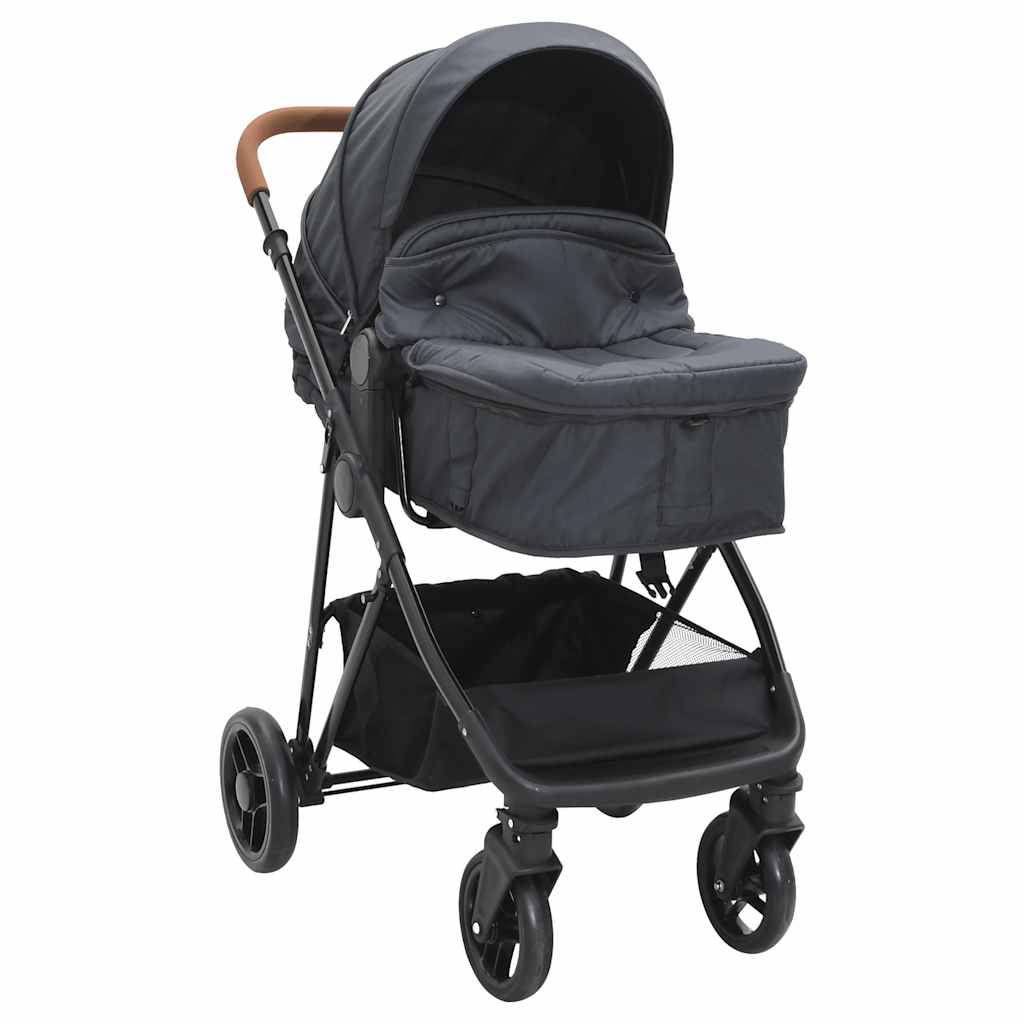3-in-1 Kinderwagen Hellgrau und Schwarz Stahl