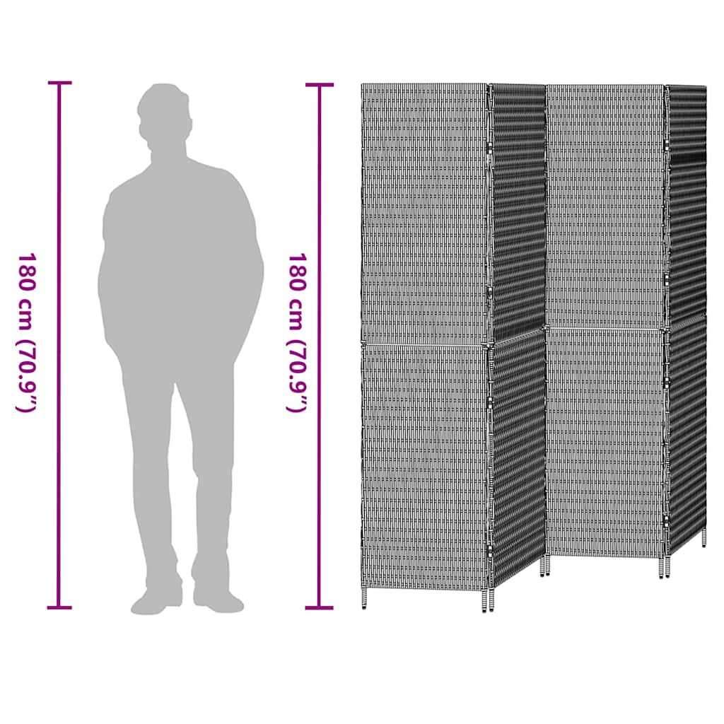 Raumteiler Schwarz 146 x 180 cm Poly-Rattan