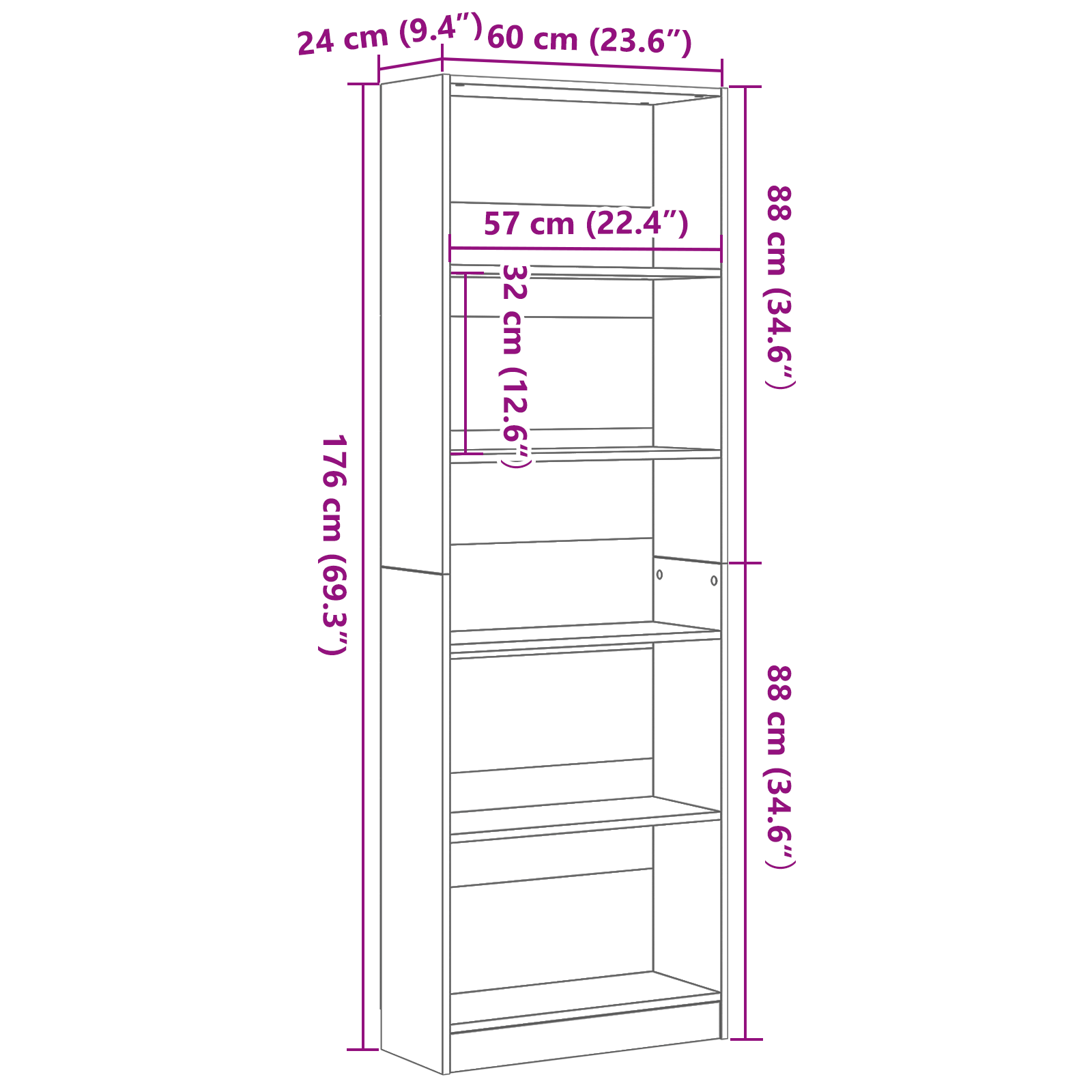 Bücherregal Weiß 40x24x75 cm Holzwerkstoff