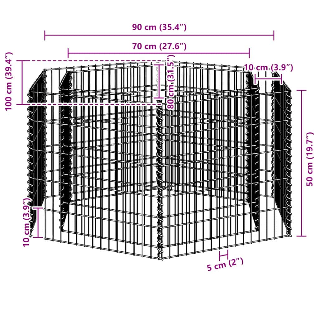 Sechseckiges Gabionen-Hochbeet 100×90×50 cm