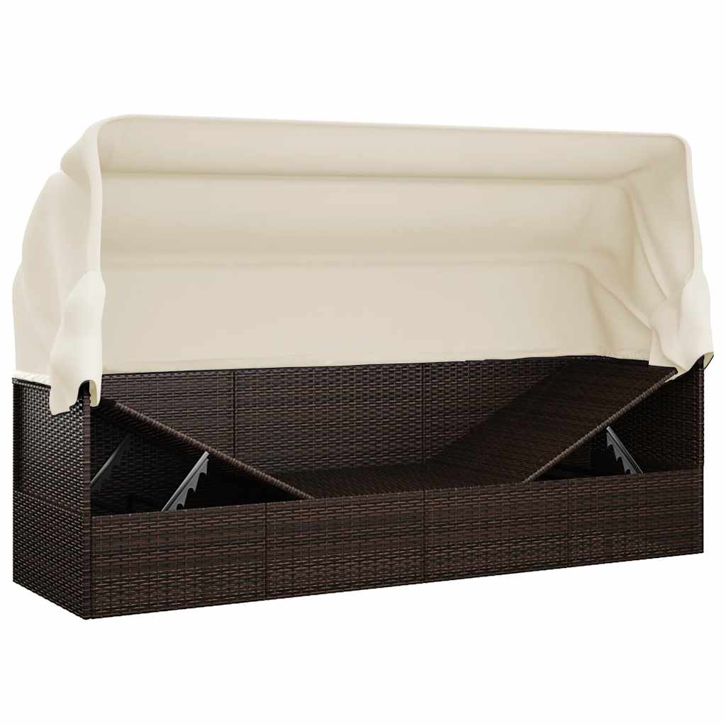 Outdoor-Loungebett mit Dach und Kissen Schwarz Poly Rattan