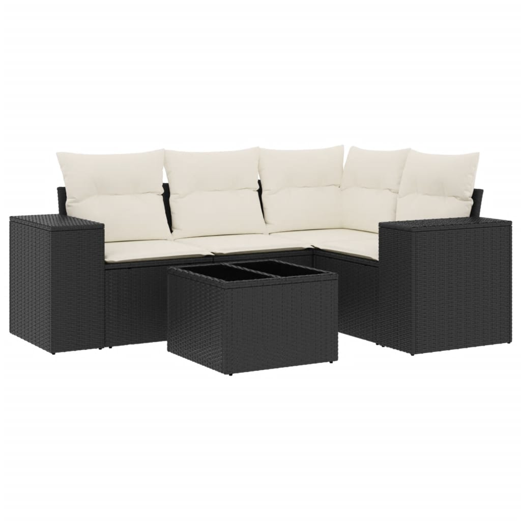 4-tlg. Garten-Sofagarnitur mit Kissen Schwarz Poly Rattan