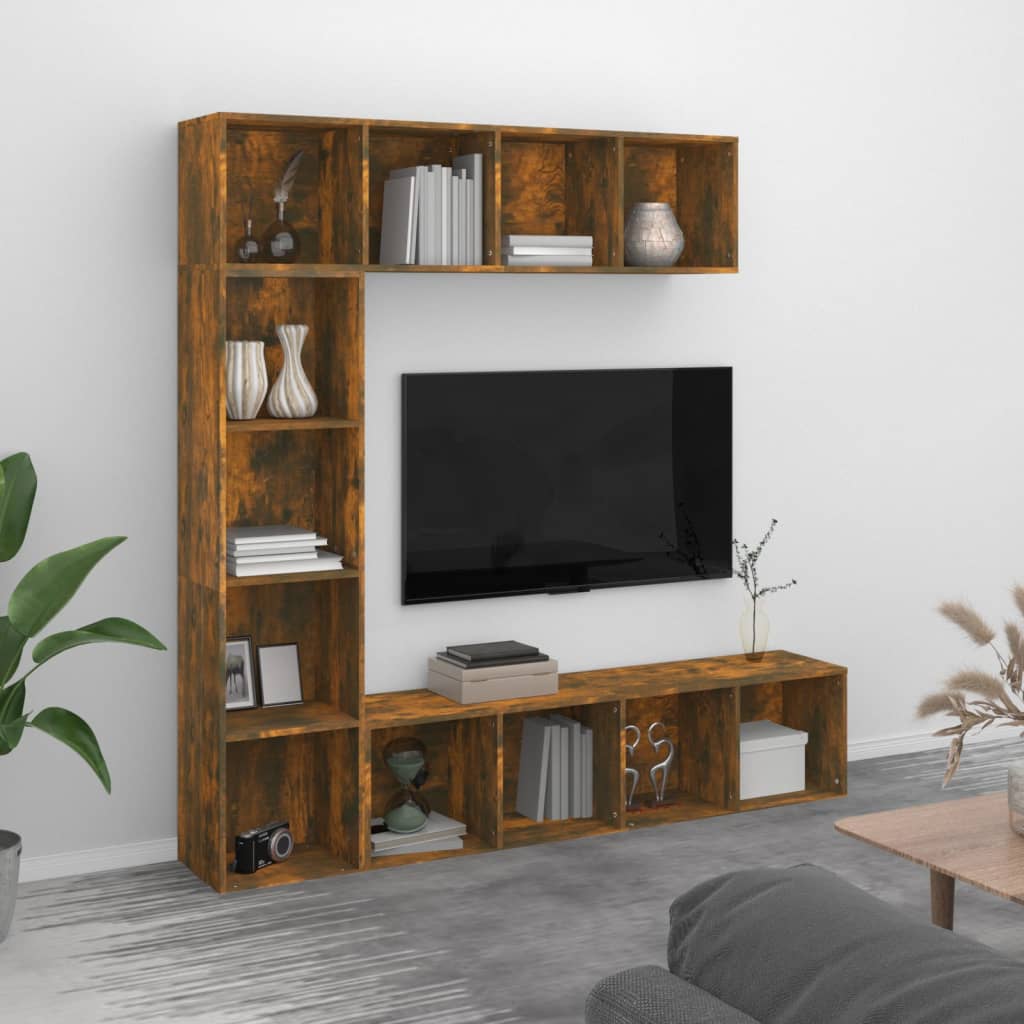 3-tlg. Bücher-/TV-Schrank Set Weiß 180×30×180 cm