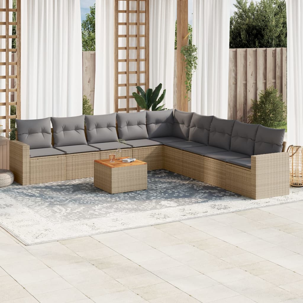 10-tlg. Garten-Sofagarnitur mit Kissen Schwarz Poly Rattan