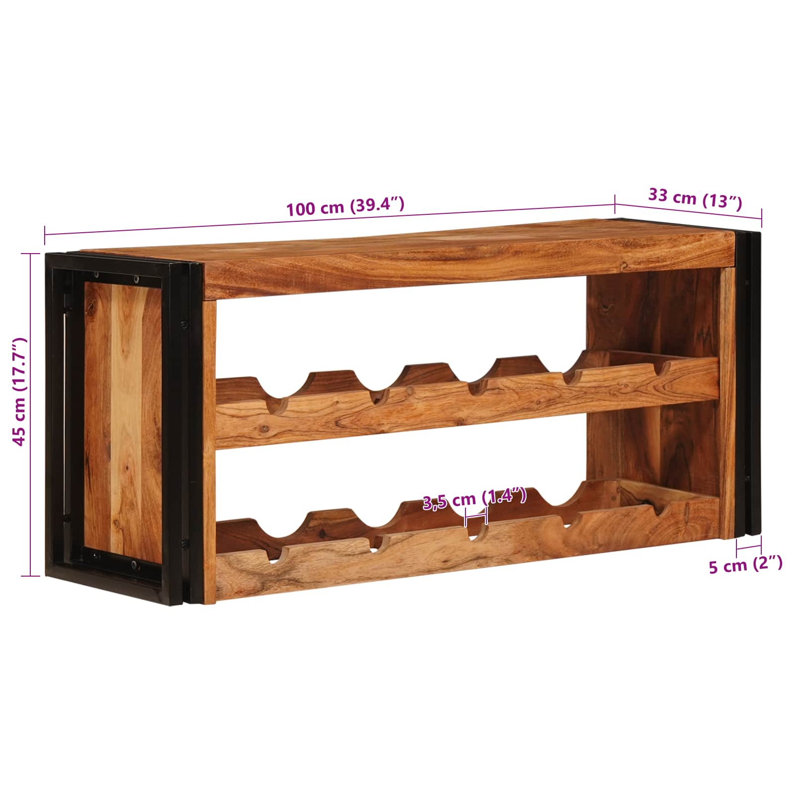 Weinregal Braun 60 x 45 x 33 cm Massives grobes Mangoholz