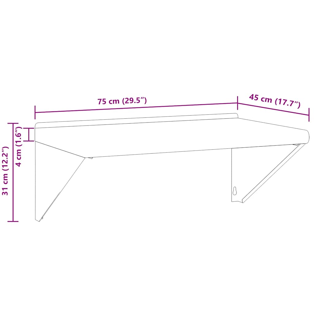 Wandregal 100x45x31 cm Silbern Edelstahl
