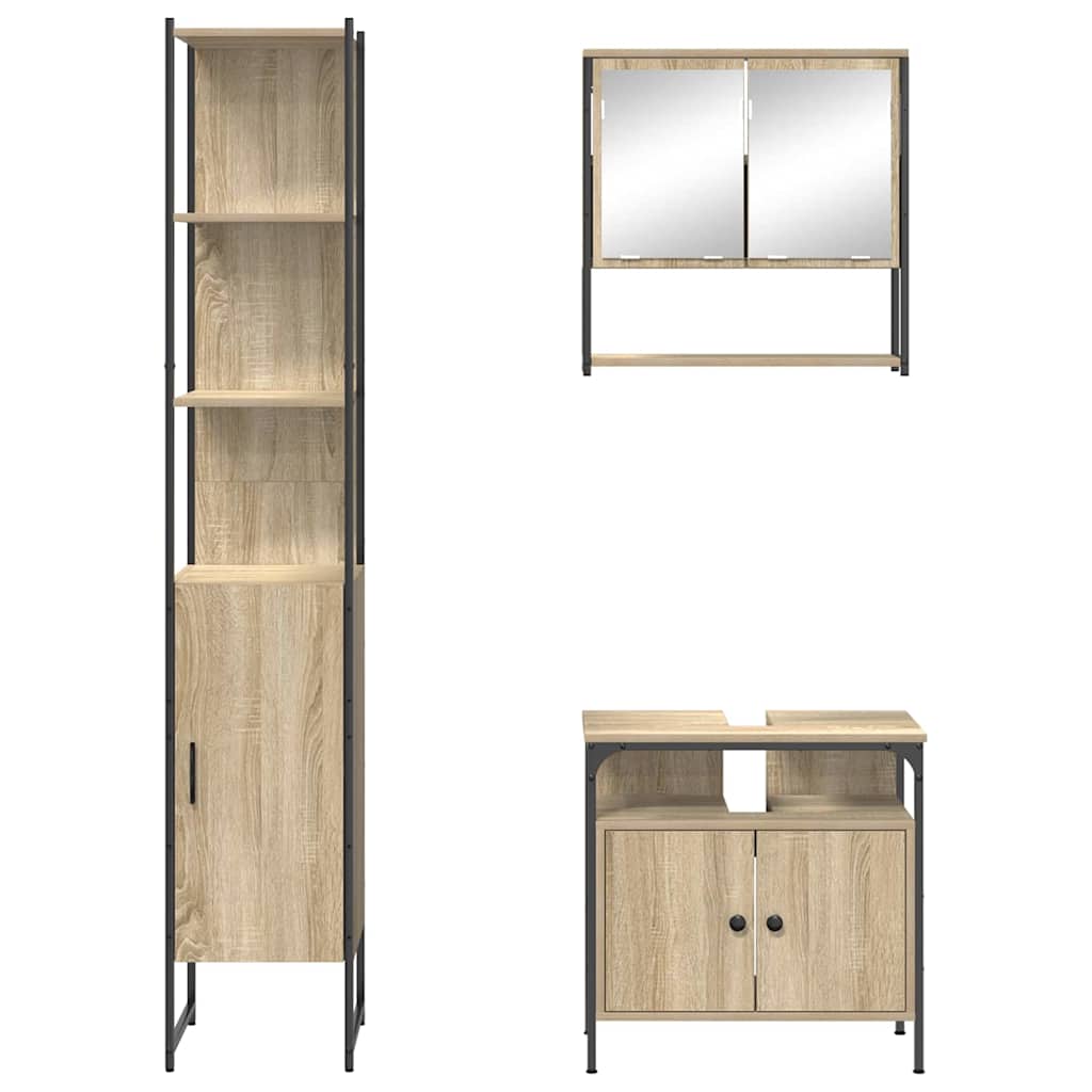 3-tlg. Badmöbel-Set Schwarz Holzwerkstoff