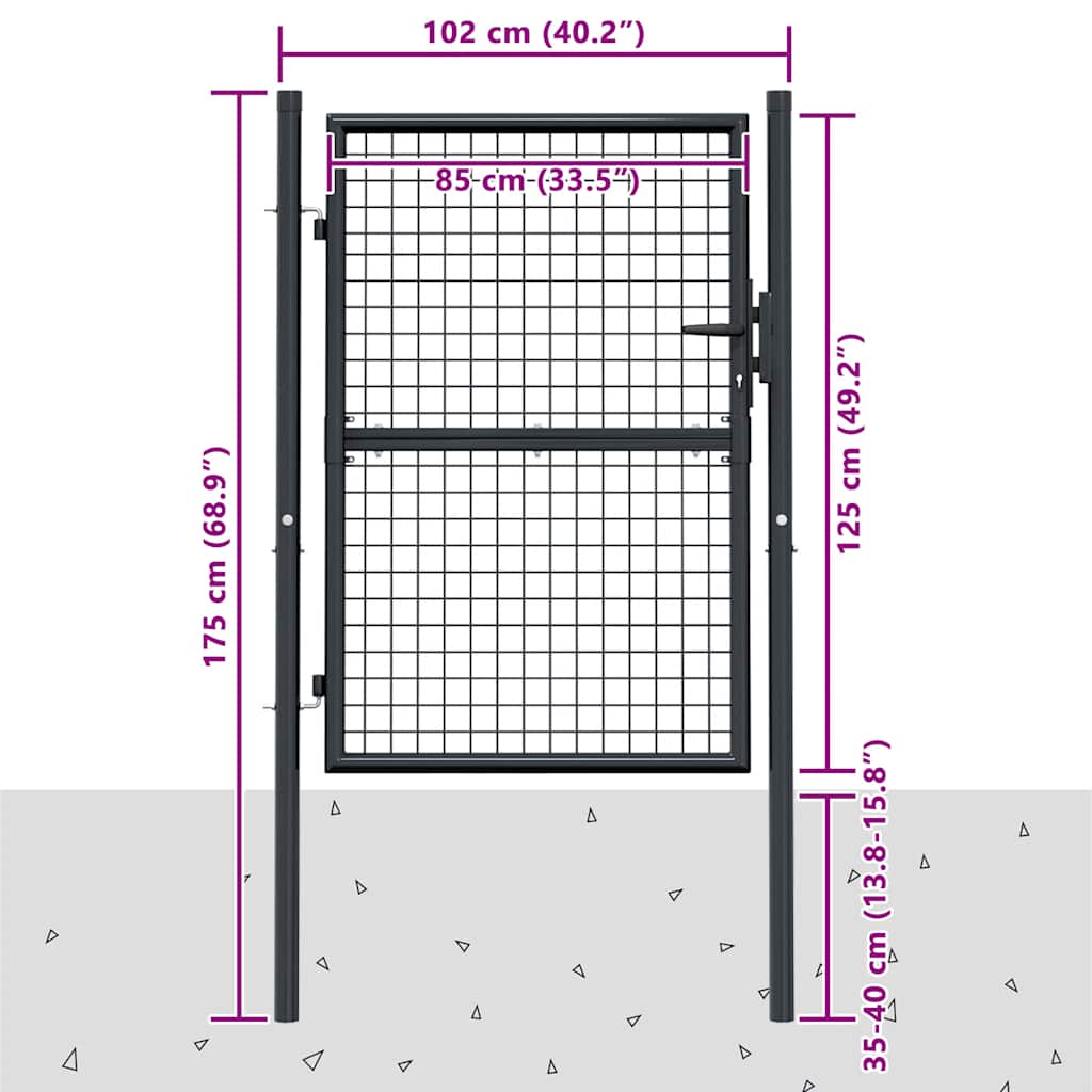 Maschen-Gartentor verzinkter Stahl 100 x 75 cm Grau