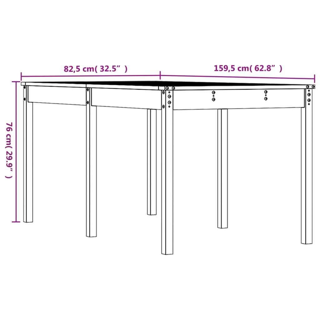 Gartentisch 82,5x82,5x76 cm Massivholz Kiefer