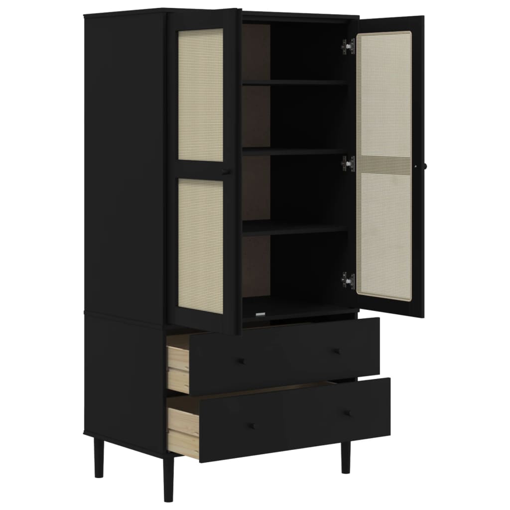 Kleiderschrank SENJA Rattan-Optik Braun 90x55x175cm Kiefernholz