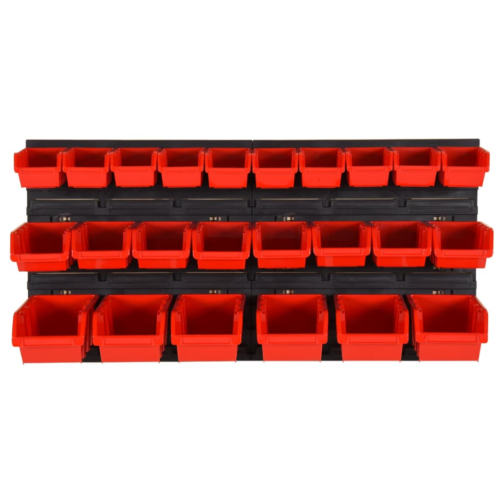 30-tlg Stapelboxen-Wandregal Rot & Schwarz 77x39cm Polypropylen
