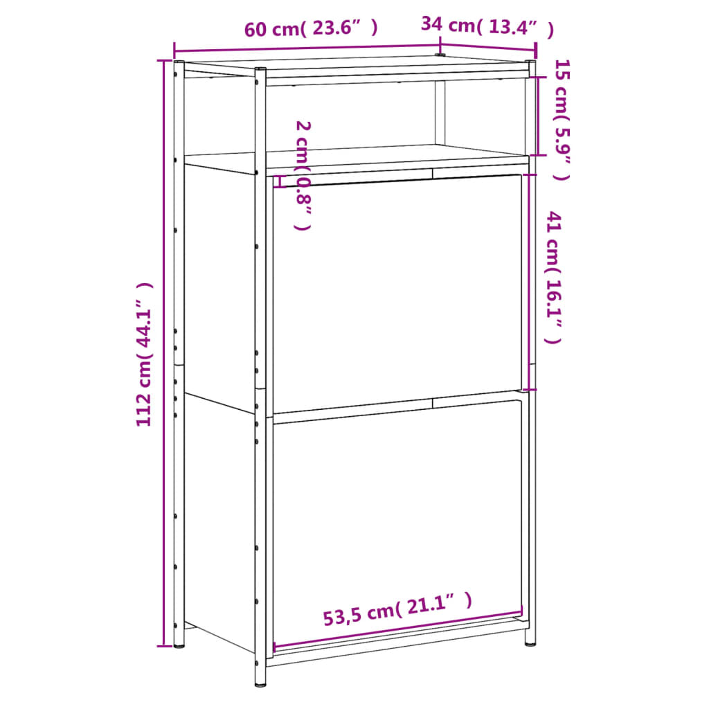 Schuhschrank mit 4 Klappen Sonoma-Eiche 100x34x112 cm