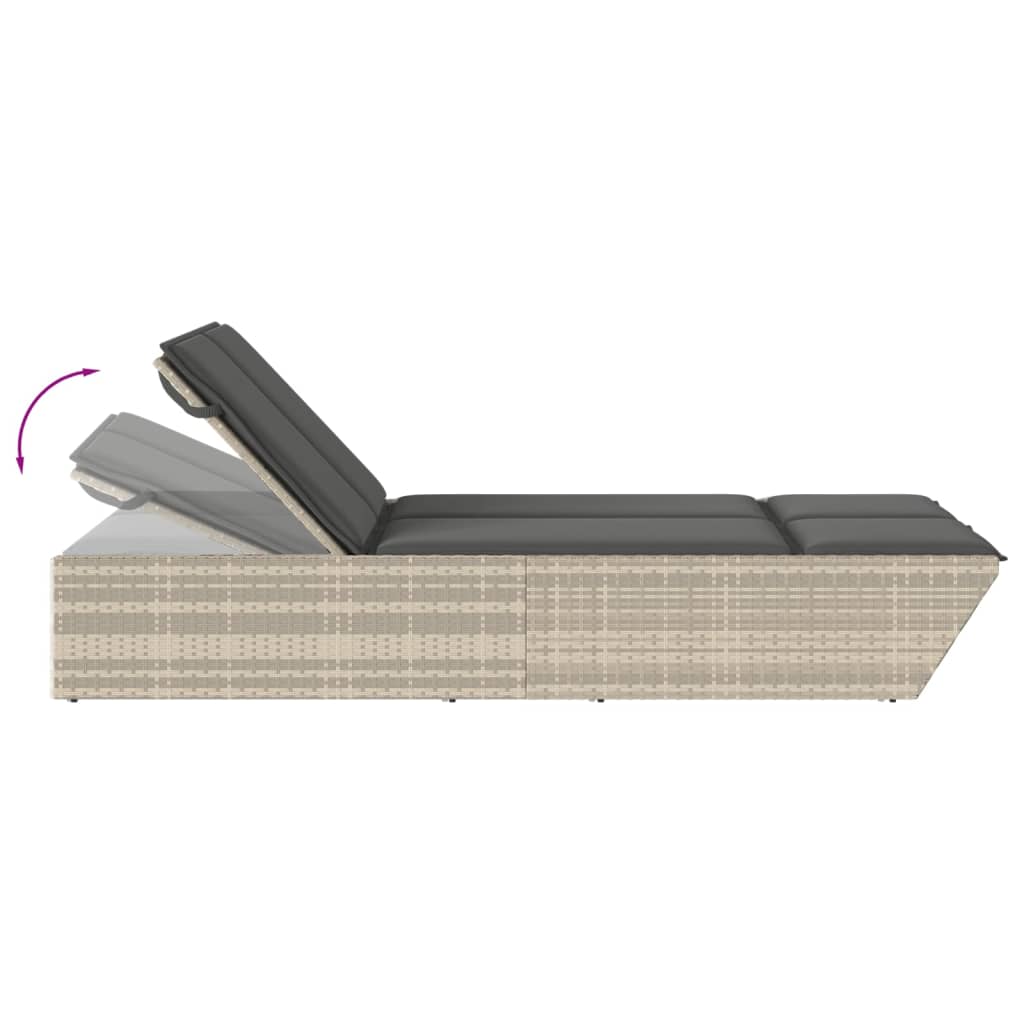 Doppel-Sonnenliege mit Kissen Schwarz Poly Rattan