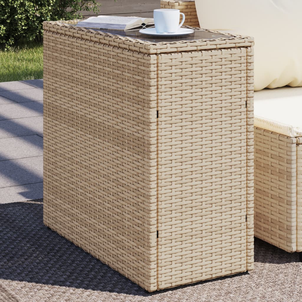 Garten-Beistelltisch mit Glasplatte Schwarz 58x27,5x55cm Rattan