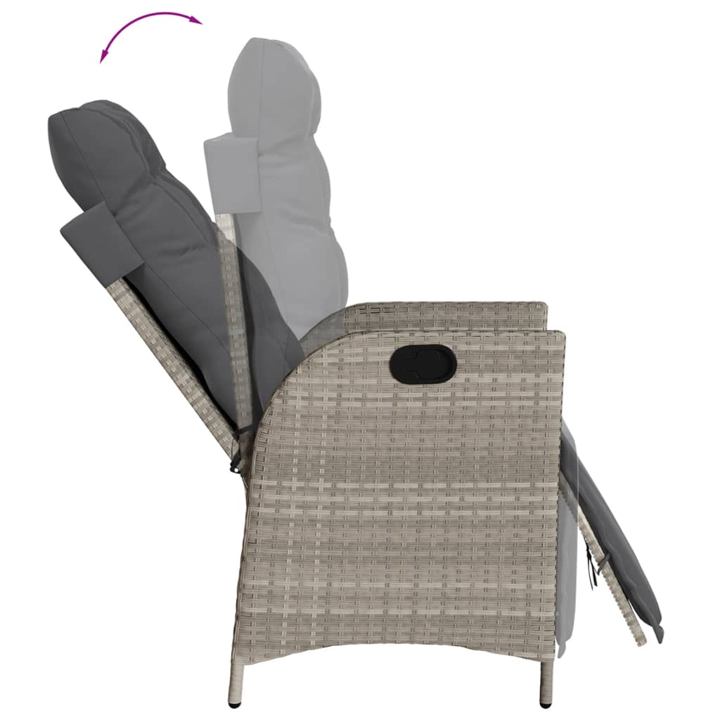 Gartensessel Verstellbar mit Kissen Schwarz Poly Rattan