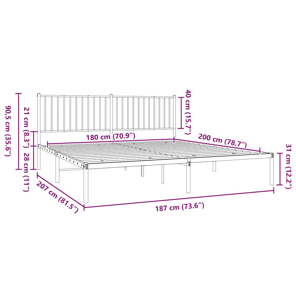 Bettgestell Metall Schwarz 75x190 cm