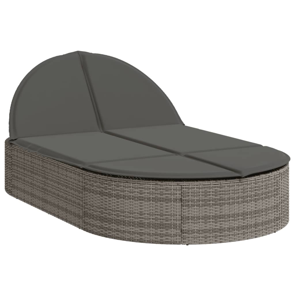 Doppel-Sonnenliege mit Kissen Schwarz Poly Rattan