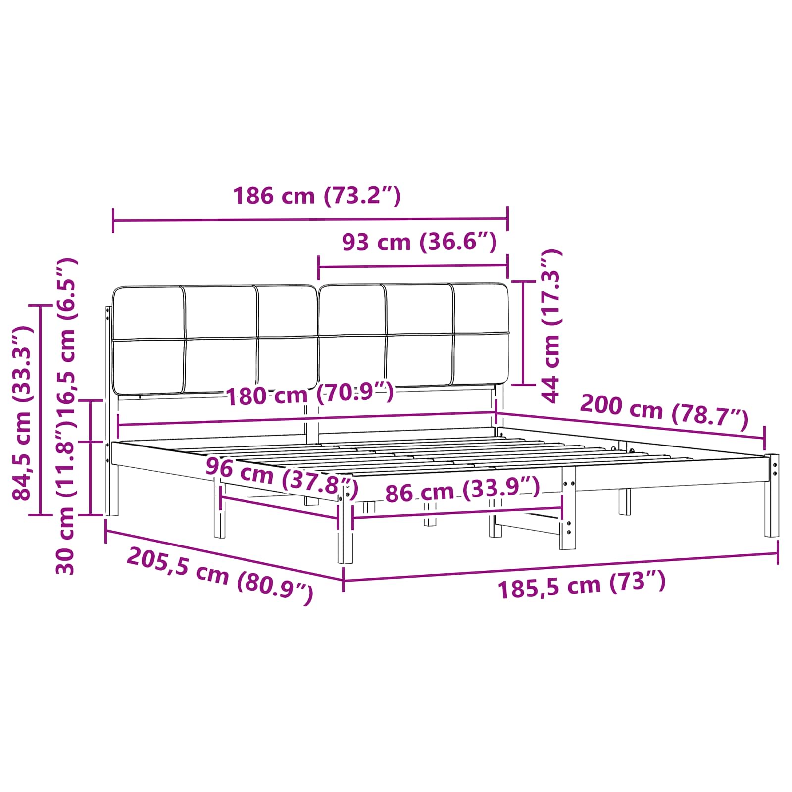Bettgestell mit gepolstertem Kopfteil Hellgrau 200 x 200 cm
