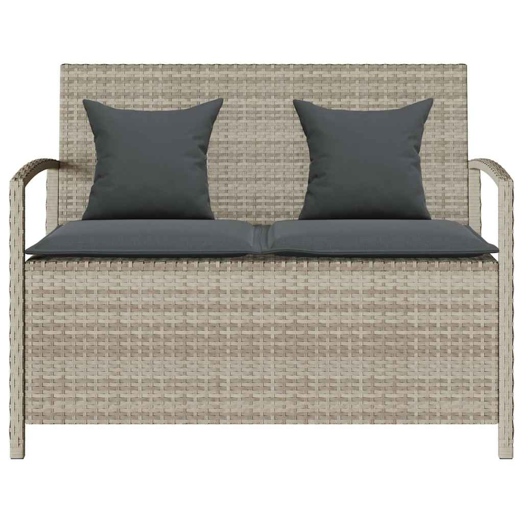 Gartenbank mit Stauraum und Kissen Schwarz Poly Rattan
