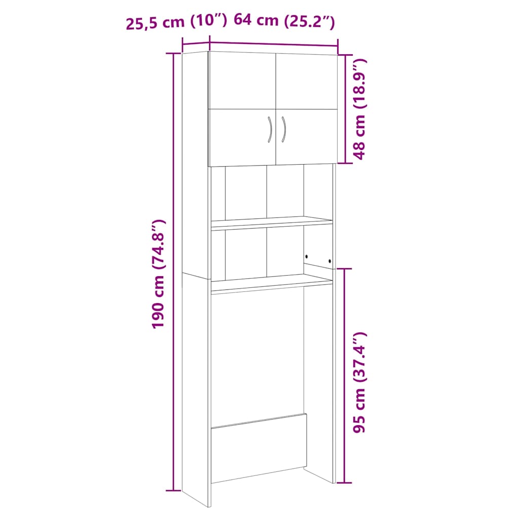 Waschmaschinenschrank Weiß 64x25,5x190 cm Holzwerkstoff