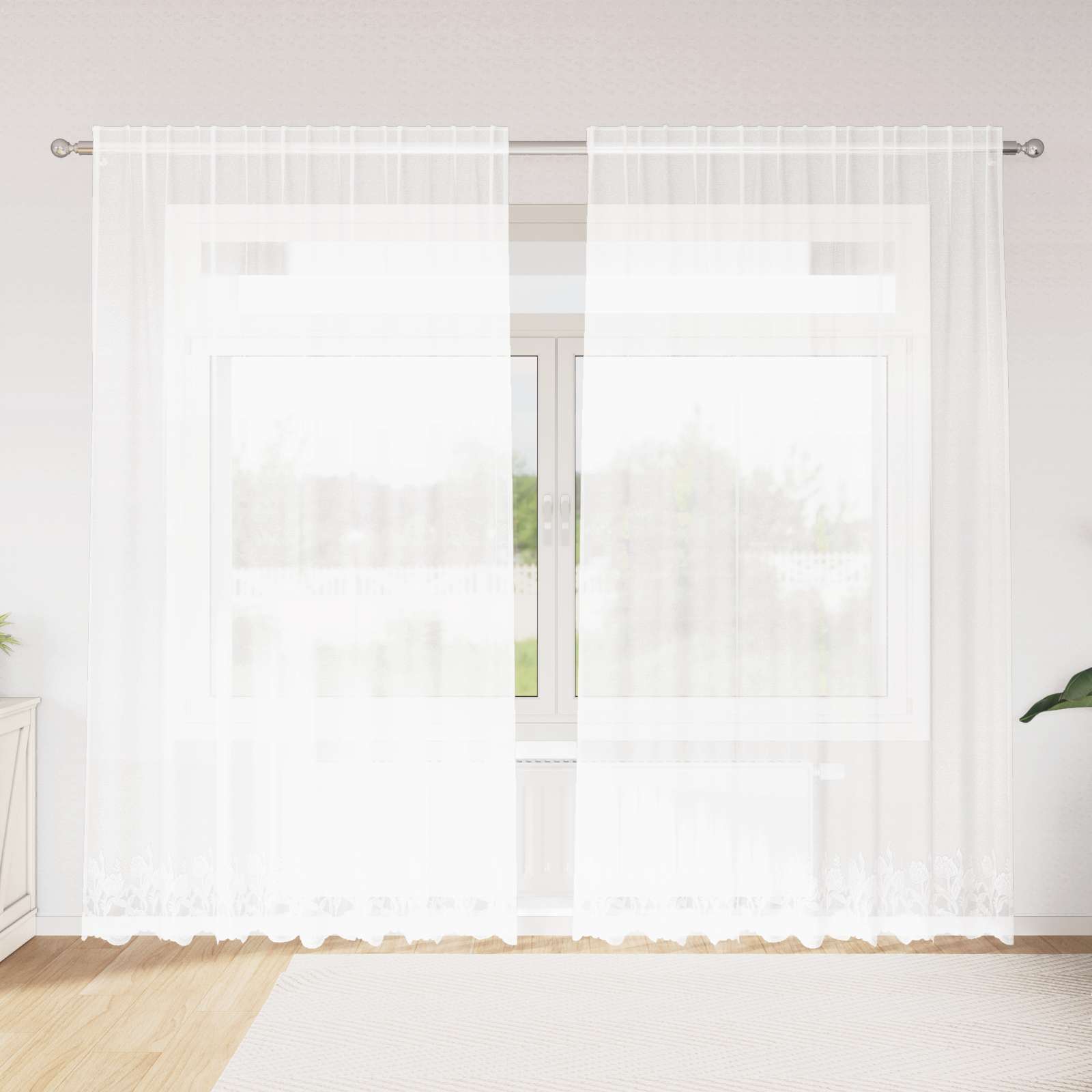Spitzenvorhang mit Vorhängen Floral Weiß 80 x 150 cm Polyester