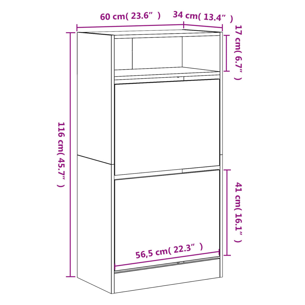 Schuhschrank mit 2 Klappen Weiß 80x34x116 cm