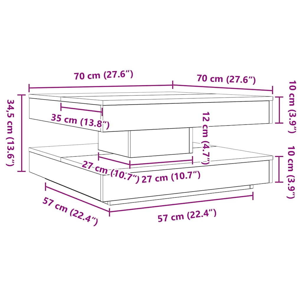 Couchtisch 360-Grad Drehbar Weiß 90x90x34,5 cm
