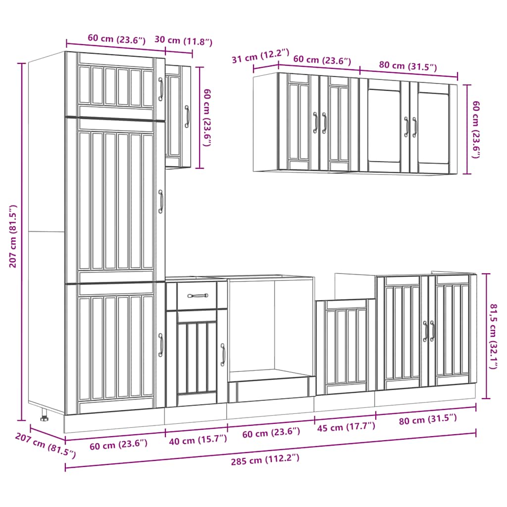 8-tlg. Küchenschrank-Set Lucca Weiß Holzwerkstoff