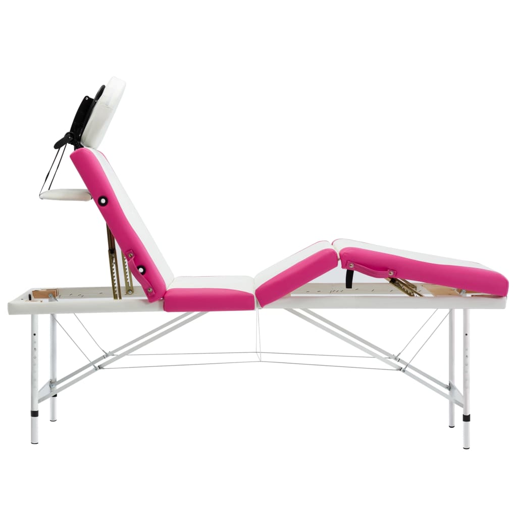 Massageliege Klappbar 4-Zonen Aluminiumgestell Schwarz und Rosa