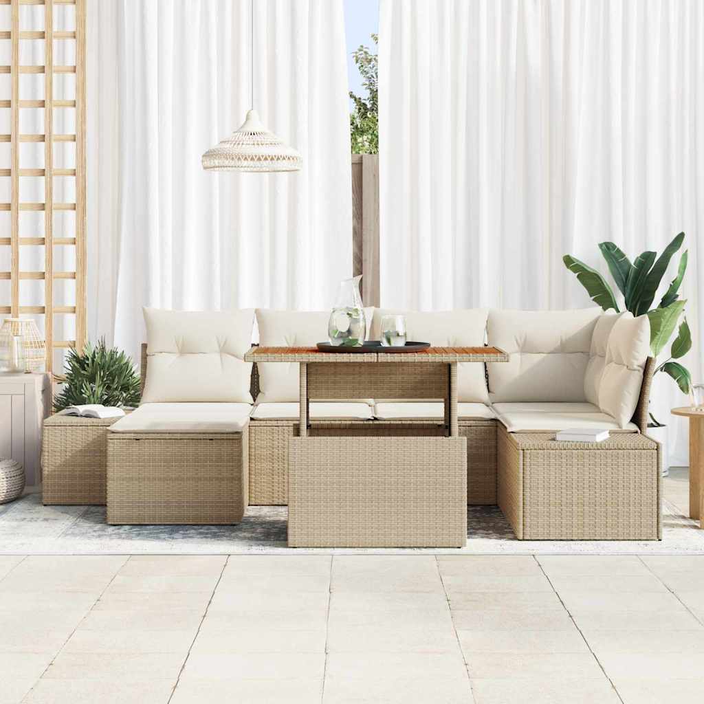 Garten Essgruppe mit Kissen 7 pcs Schwarz und Creme
