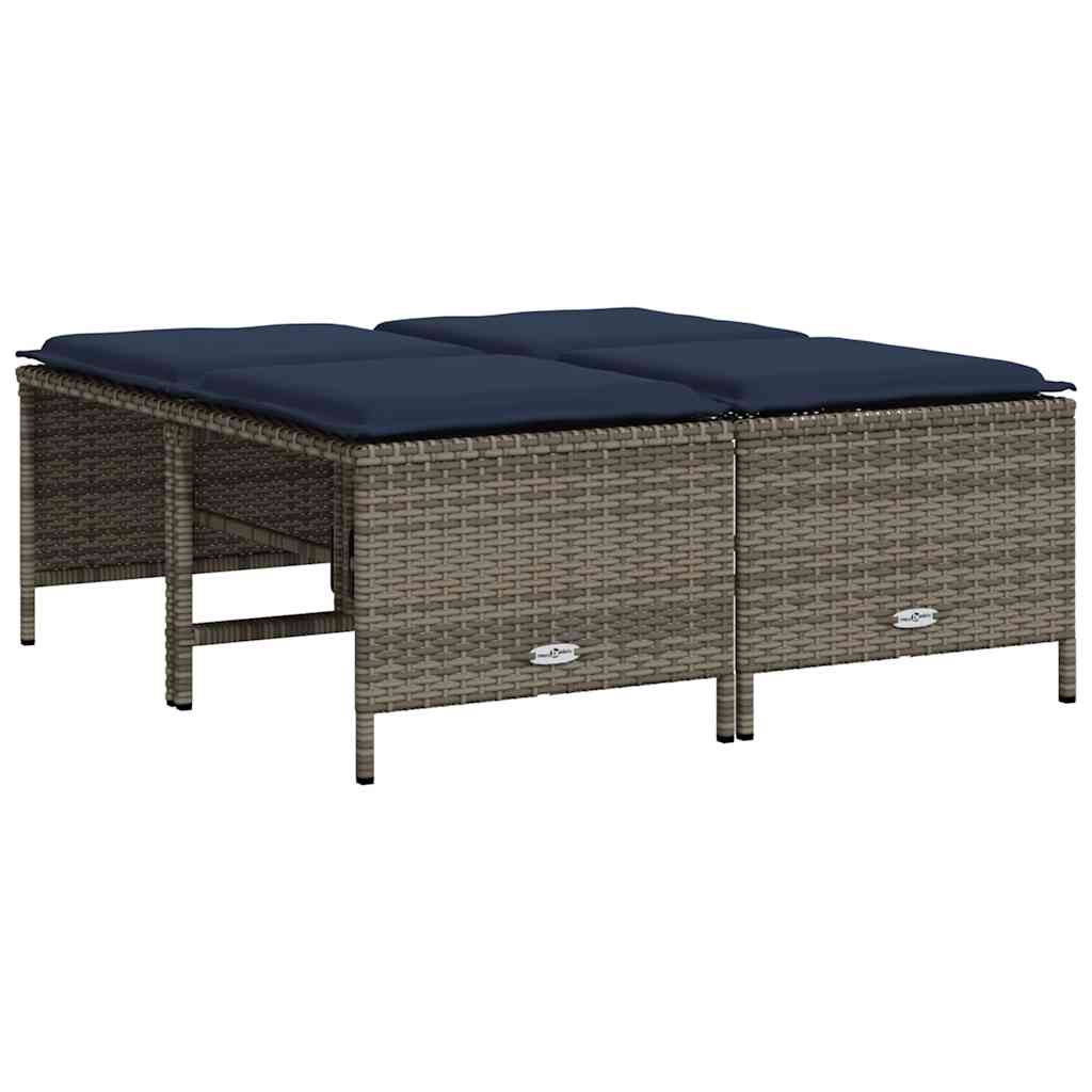 Gartenhocker mit Kissen 4 Stk. Braun Poly Rattan