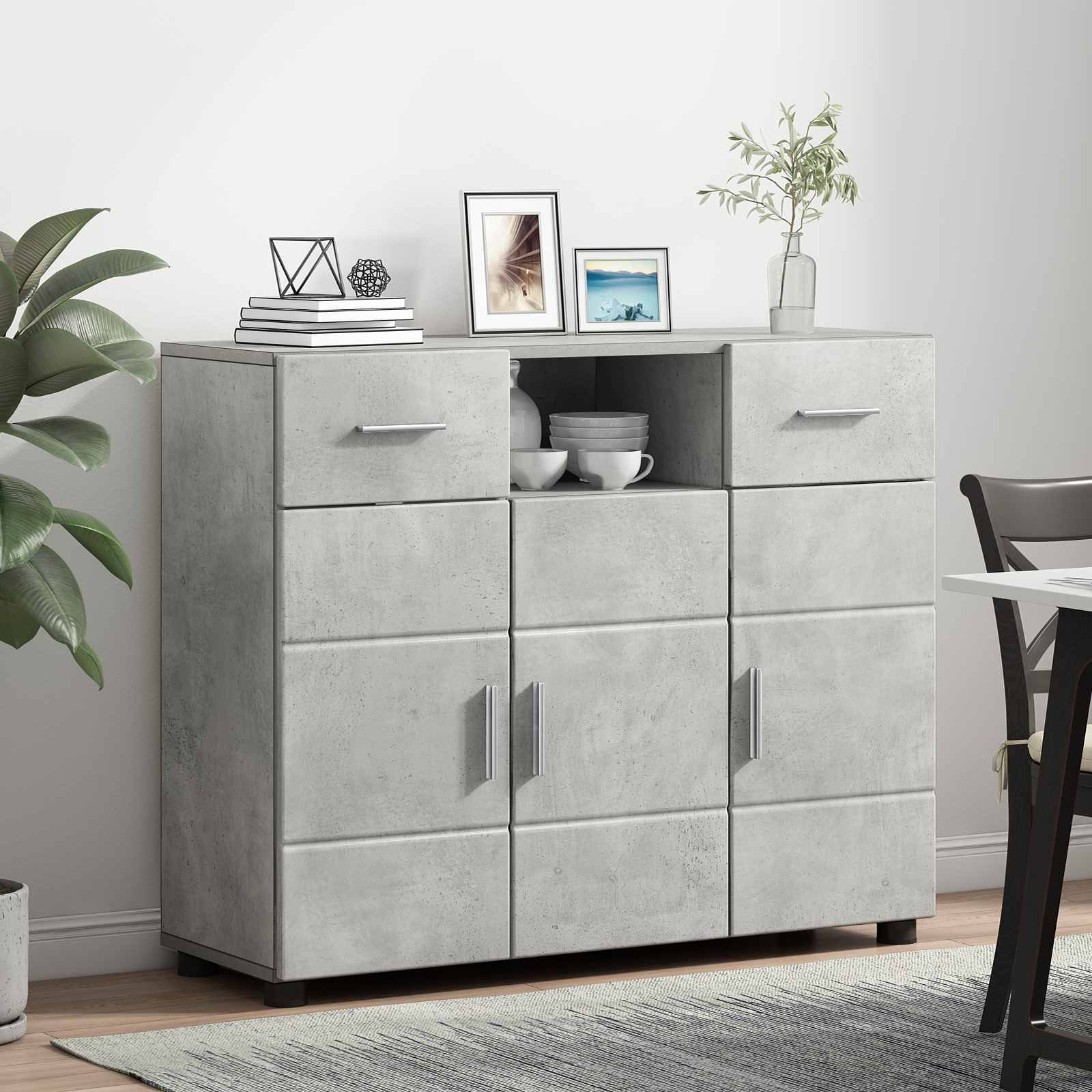Highboard mit Regal FLORIN Weiß 60 x 35 x 182 cm Holzwerkstoff