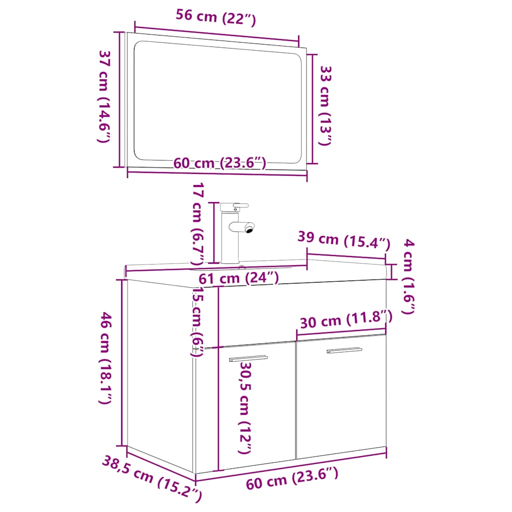 3-tlg. Badmöbel-Set Betongrau Holzwerkstoff