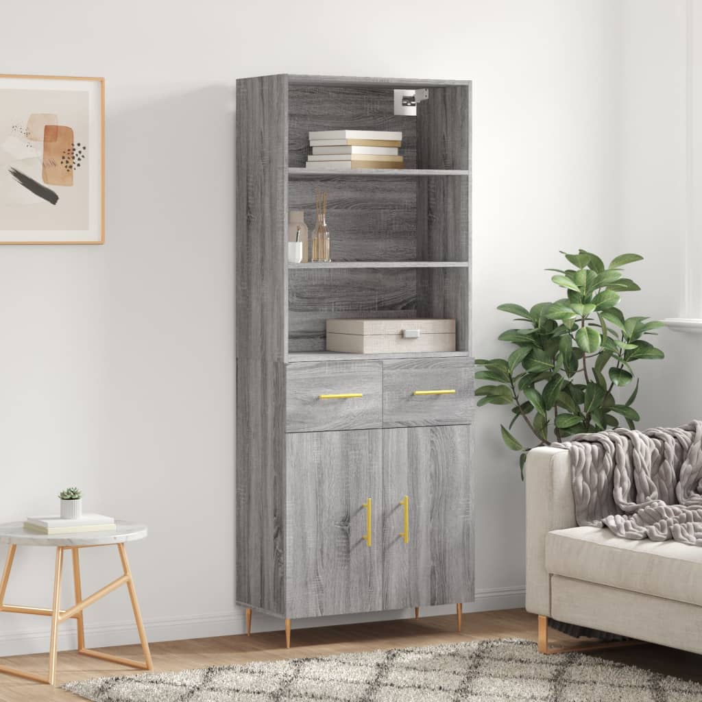 Highboard Hochglanz-Weiß 69,5x34x180 cm Holzwerkstoff