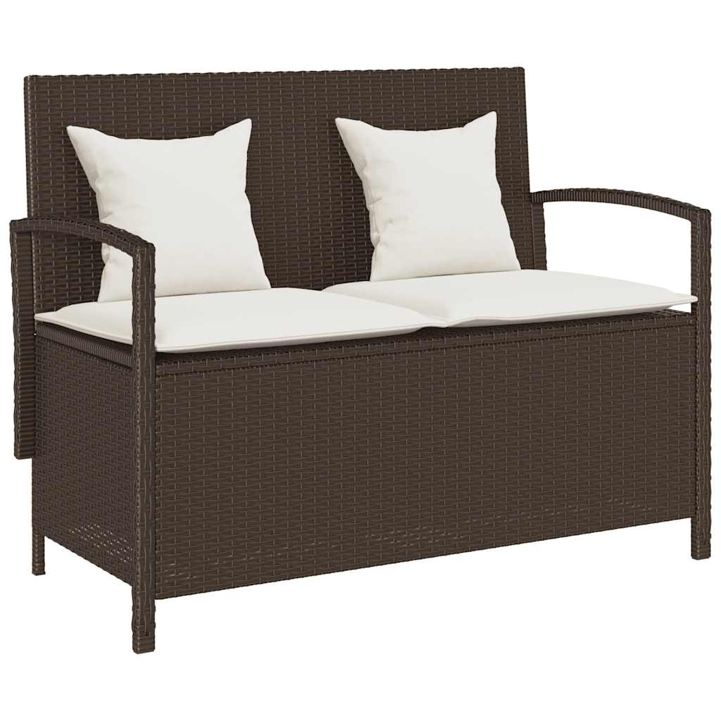 Gartenbank mit Stauraum und Kissen Schwarz Poly Rattan