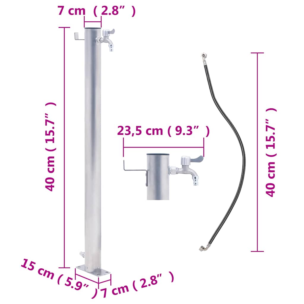 Wassersäule für den Garten 40 cm Edelstahl Quadratisch