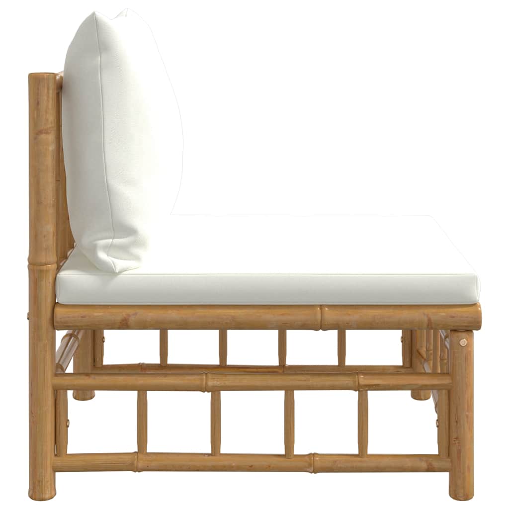 3-tlg. Garten-Lounge-Set mit Kissen Creme Bambus