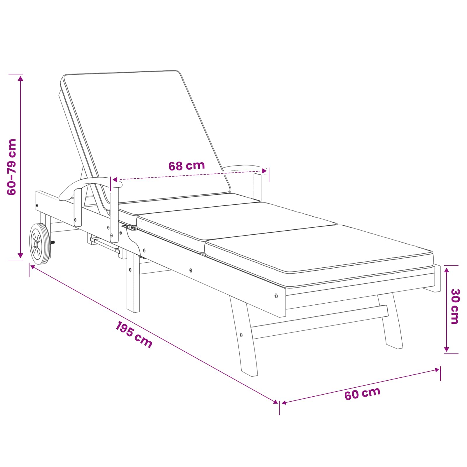 Sonnenliege 1-Person Braun Massivholz Teak