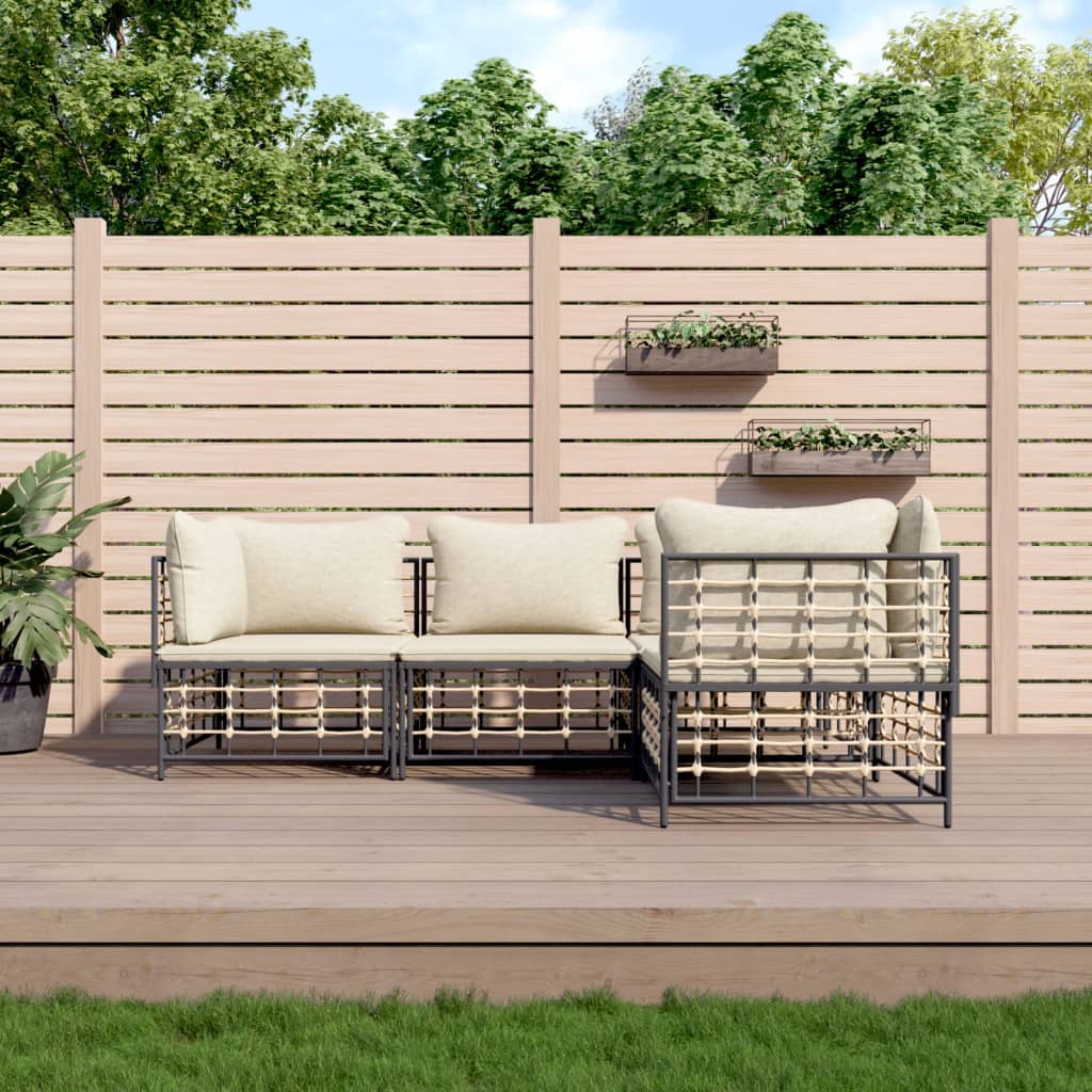 5-tlg. Garten-Lounge-Set mit Kissen Anthrazit Poly Rattan