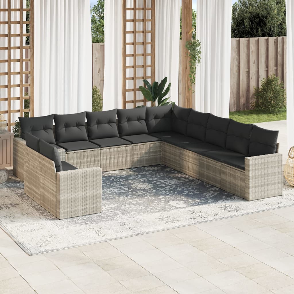 11-tlg. Garten-Sofagarnitur mit Kissen Schwarz Poly Rattan