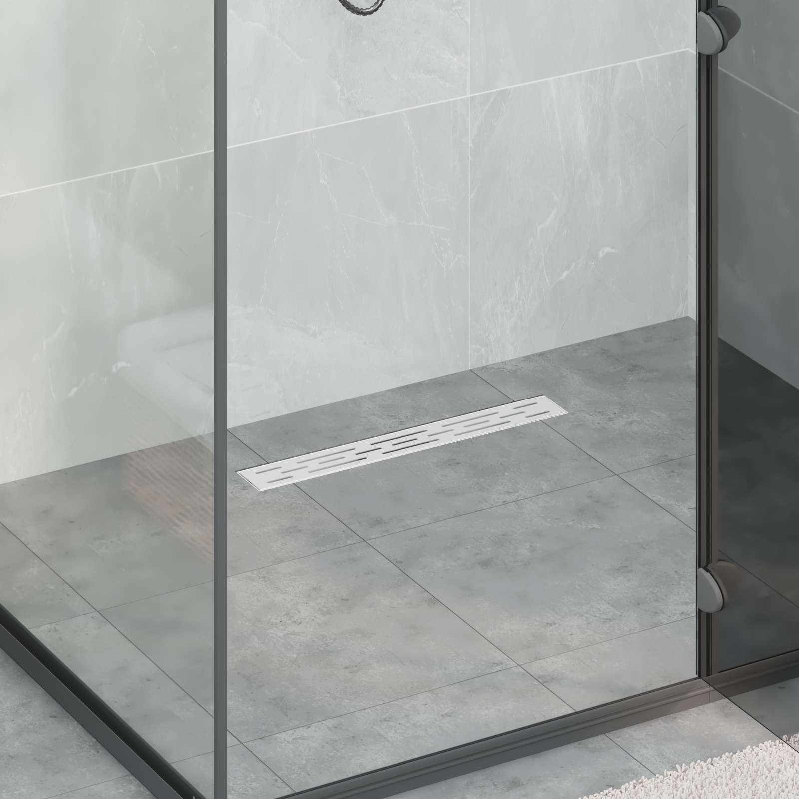 Duschabfluss mit Glasabdeckung Schwarz 50 cm Edelstahl 304