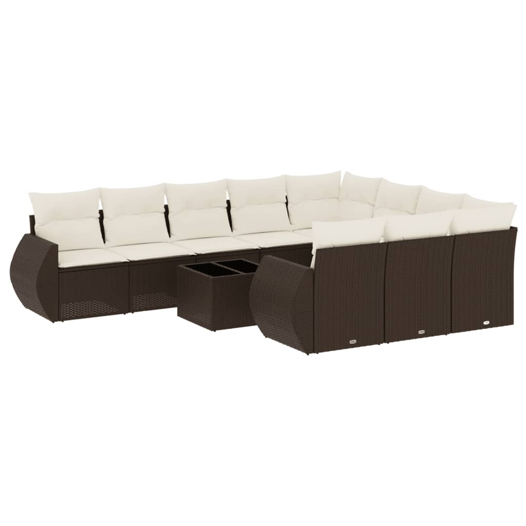 10-tlg. Garten-Sofagarnitur mit Kissen Schwarz Poly Rattan