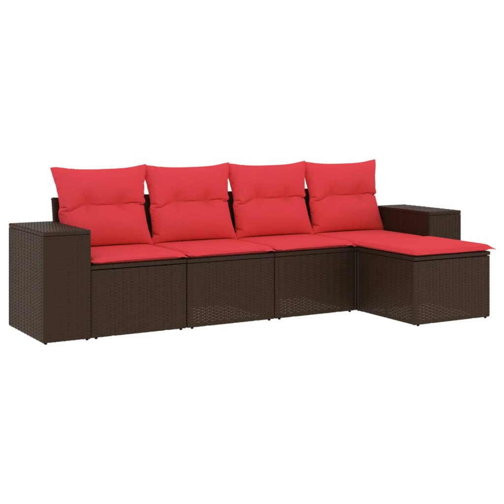 5-teiliges Gartensofa-Set mit Kissen, schwarzes Polyrattan