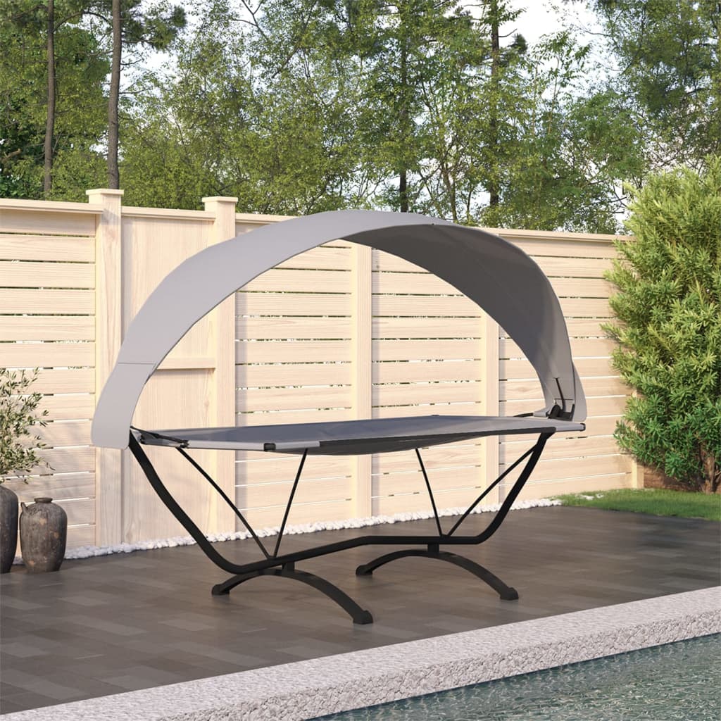 Outdoor-Loungebett mit Dach Schwarz Stahl und Oxford-Stoff