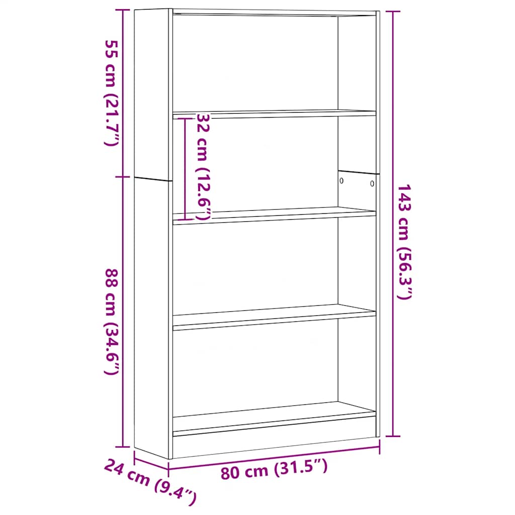 Bücherregal 3 Fächer Weiß 40x24x109 cm Holzwerkstoff