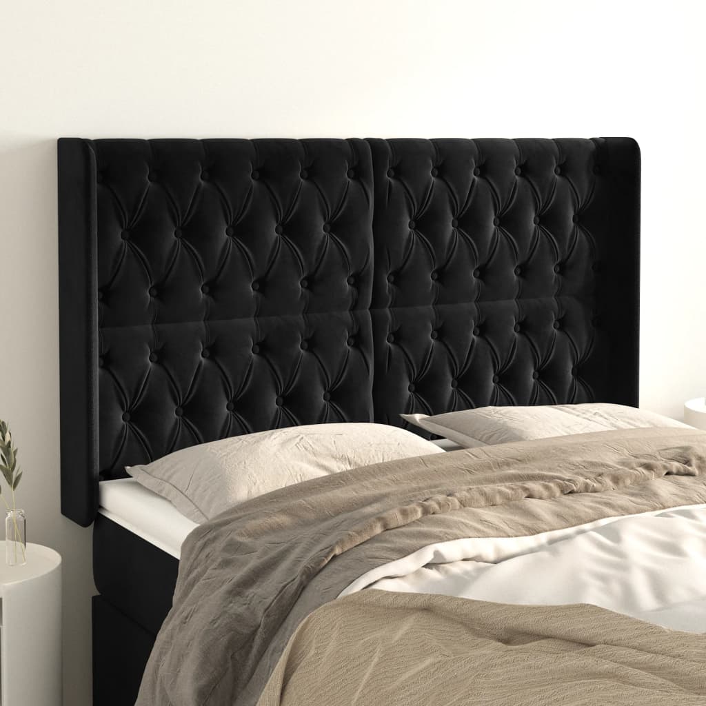 Kopfteil mit Ohren Dunkelblau 93x16x78/88 cm Samt
