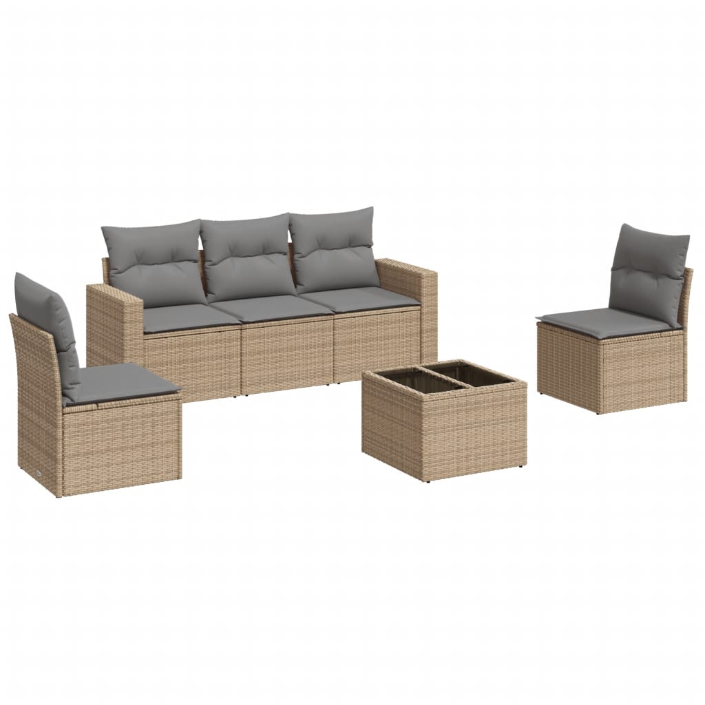 5-tlg. Garten-Sofagarnitur mit Kissen Schwarz Poly Rattan