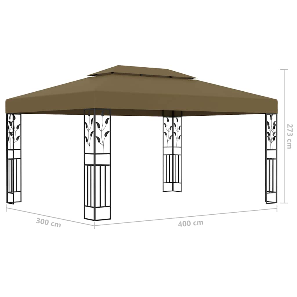 Pavillon mit Doppeldach & LED-Lichterkette 3x4 m Weiß