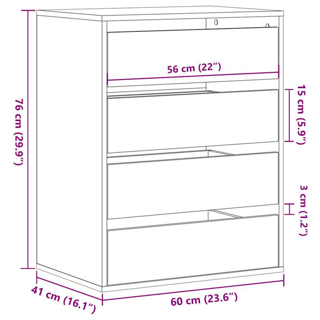 Schubladenschrank Schwarz Eichen-Optik 41 x 40 x 58 cm