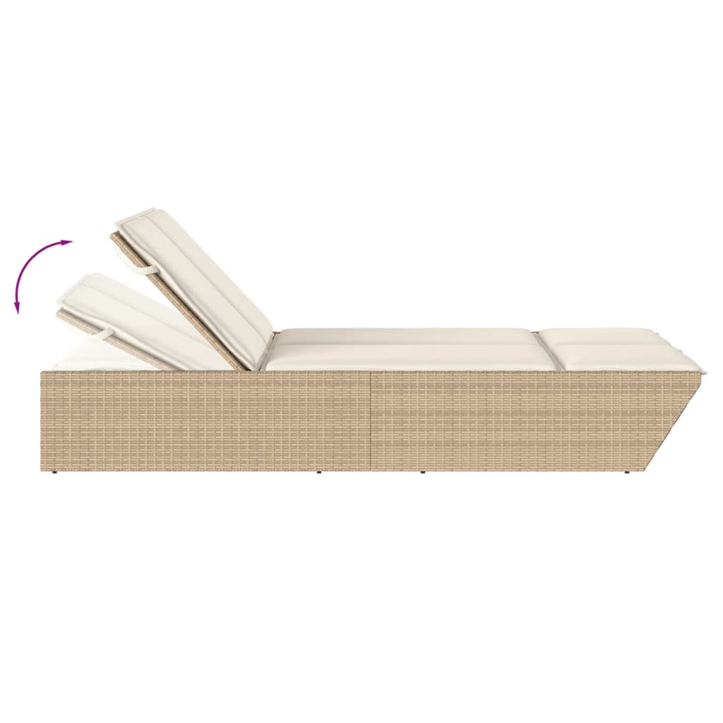 Doppel-Sonnenliege mit Kissen Schwarz Poly Rattan
